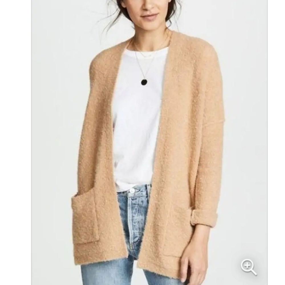 Open-Front Cozy Bouclé Cardigan Sweater - Tan